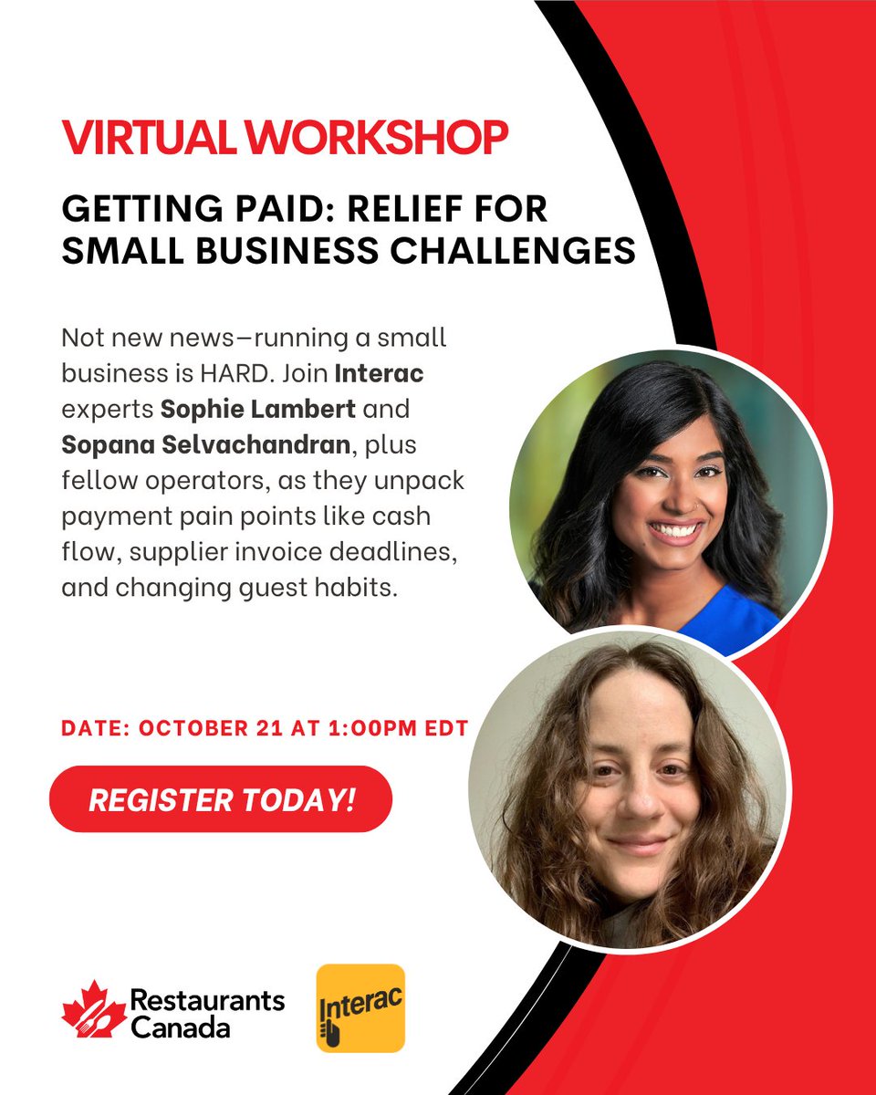 This solution-driven webinar, presented by Interac offers real stories, strategies, and free resources, including Interac's SMB e-book. Join us so you can focus on your guests -- and grow your businesses. 

🗓️ October 21 | 🕐 1:00 PM EDT
Register today: bit.ly/4gYxhYy