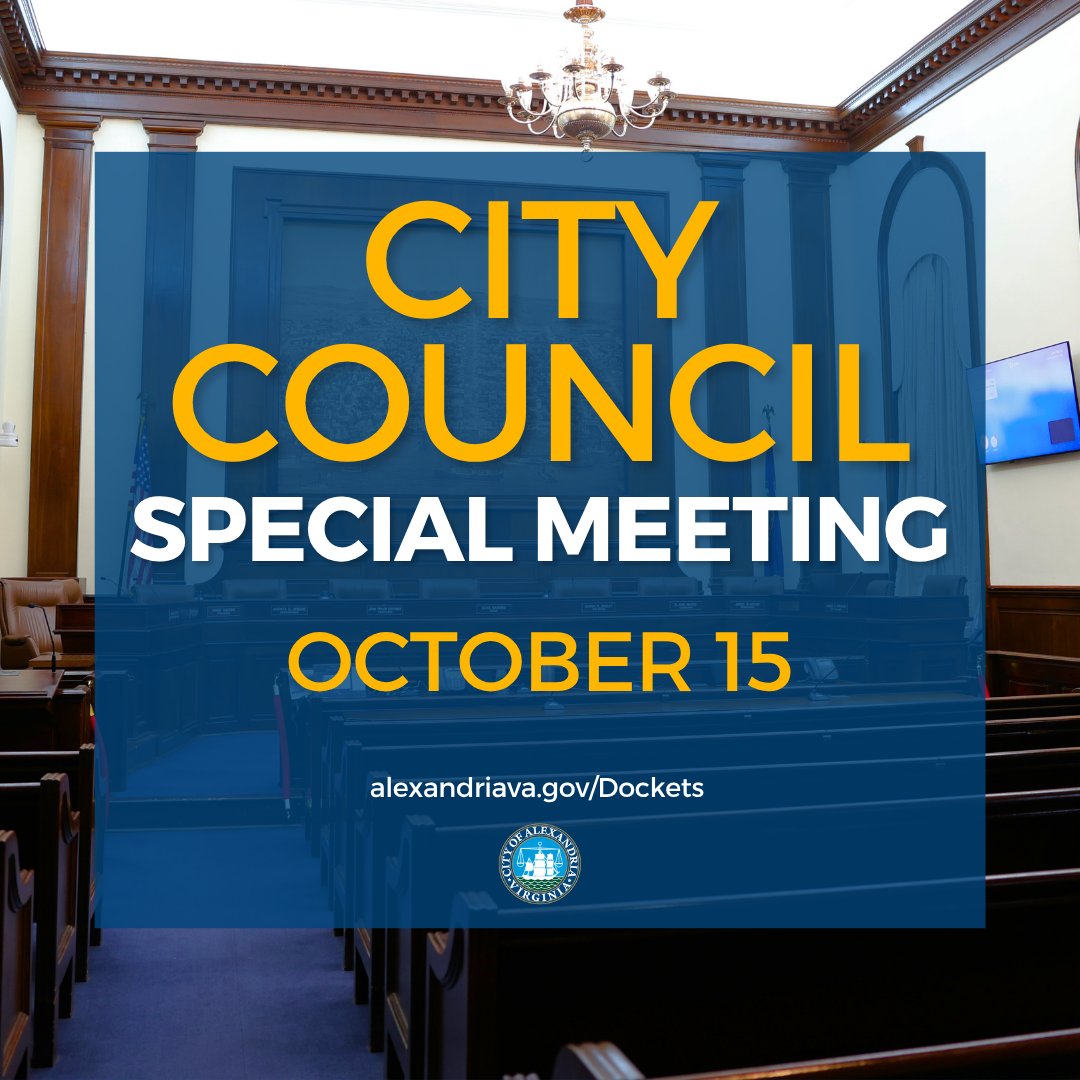 The Alexandria City Council is holding a Special Meeting tonight in the City Council Chambers (301 King St., second floor) at 6:30 p.m. Register to watch live online at alexandriava.gov/c/61383.