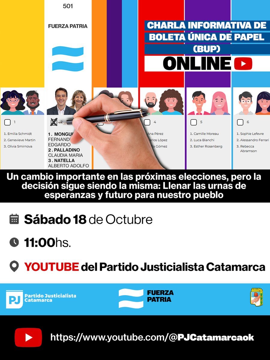 Charla-Capacitación online sobre Boleta Única de Papel (BUP)
youtube.com/live/-MmXyhYnz…
Sumate y participá!