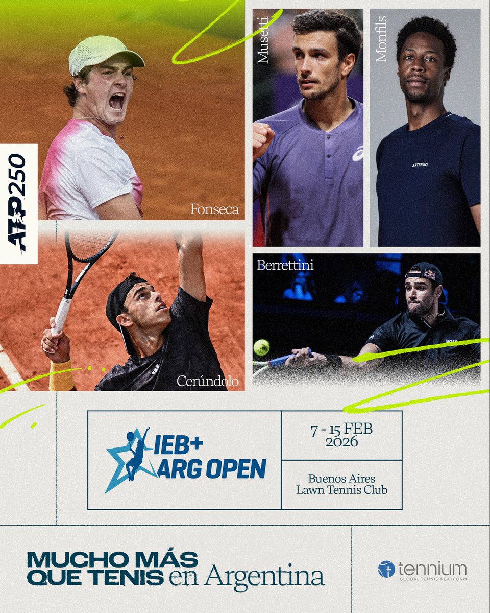 iebmasargopen's tweet image. 🌟 Estrellas internacionales confirmadas para el IEB+ Argentina Open 2026
Del 7 al 15 de febrero de 2026, el IEB+ Argentina Open vuelve al Buenos Aires Lawn Tennis Club con una mezcla perfecta de talento, carisma y emoción.
🇮🇹 Lorenzo Musetti, semifinalista de Roland Garros y…