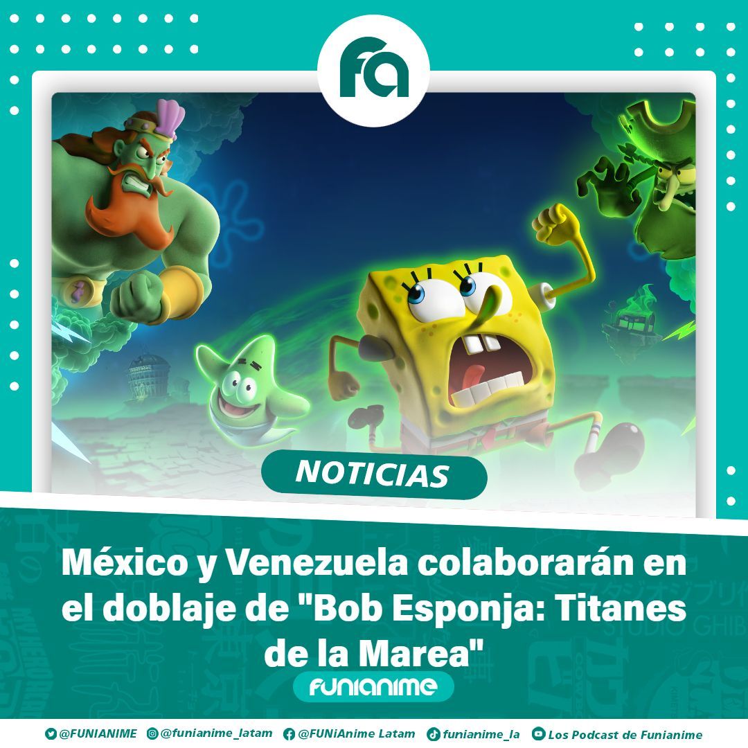 funianime's tweet image. Se confirmó que el videojuego &quot;Bob Esponja: Titanes de la Marea&quot; contará con doblaje hecho en Jarpa Studio (México) en colaboración con Dvinxi Studios (Venezuela). 

#Doblaje #Videojuegos