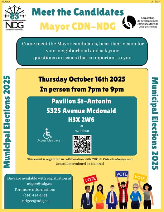 VeloNDG's tweet photo. Ask all your cycling and pedestrians questions at the meet the mayor candidates event this Thursday 7pm @ 5325 McDonald ave. https://t.co/UCwOT1fGvg