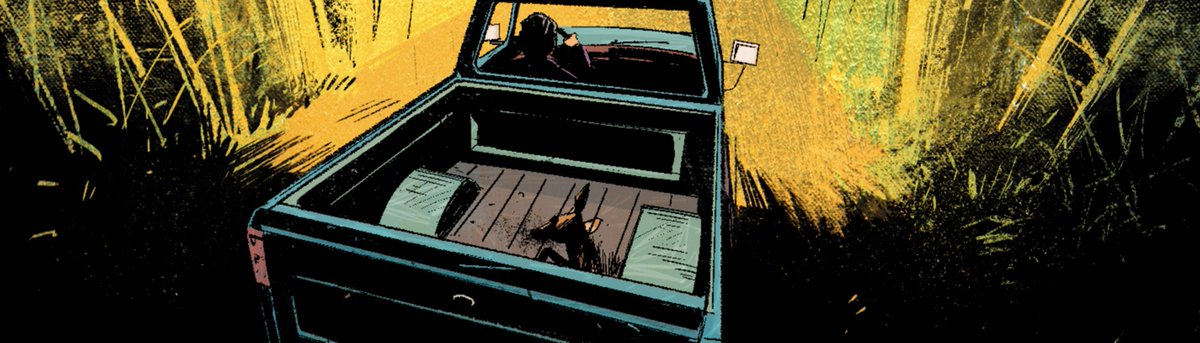 Wanted to highlight the mega textures I used on the BG in this story. Think it made the woods feel super rough and spooky. 
Also gives an animation feel with the contrast between the character/vehicle and the BG, and works with <a href="/GavinFullerton1/">Gavin Fullerton</a> inks nicely I'd say