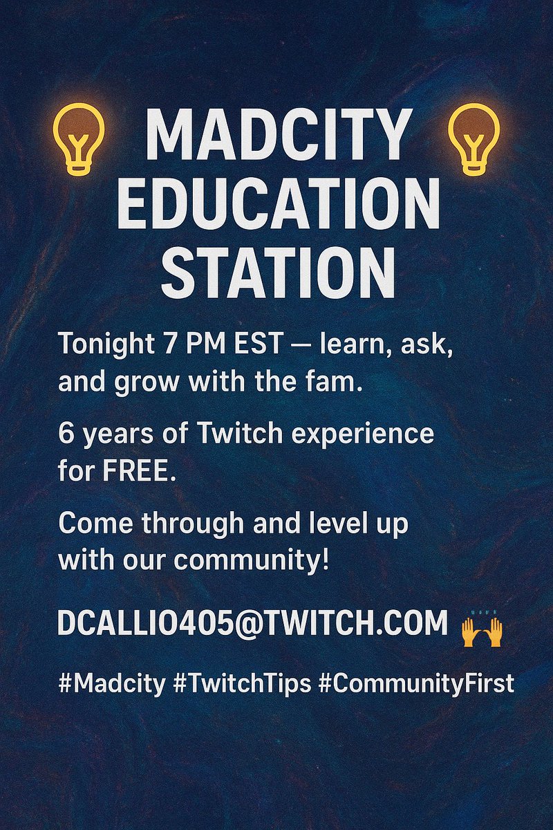 Dcallio4051's tweet photo. What’s better than free Twitch knowledge AND a supportive community? Find out tonight at 7 PM EST with Madcity! https://t.co/VAYLeQwIag 🌟 #TwitchTips #Madcity #smallstreamers https://t.co/JpeVTW2aaJ