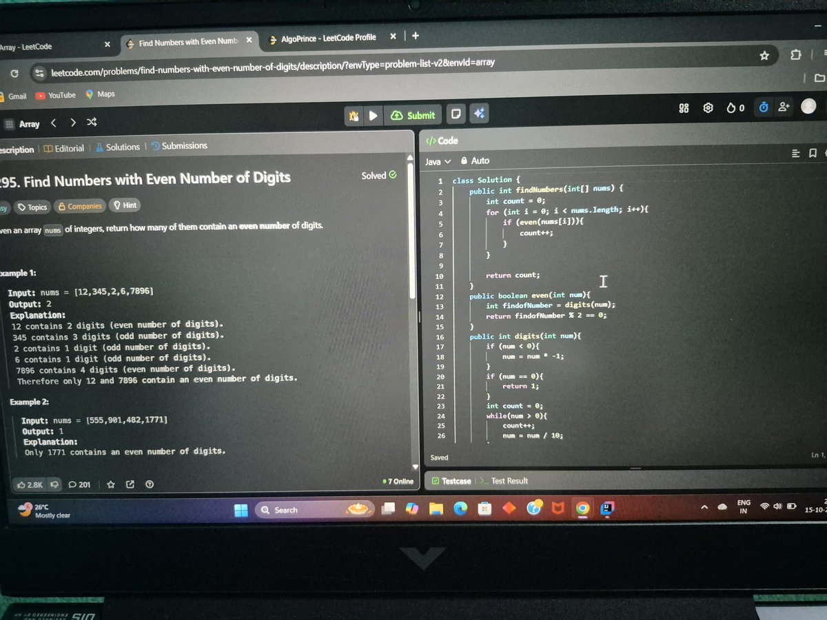 PrinceS55176881's tweet image. Day 15 ✅ #100DaysOfCode
📌 Solved 3 problems.
✨ Key takeaways:
- Today i learn how to implement binary search in form of code and concepts also
- Order Agnostic binary search
- One question on leetcode
#java #dsa