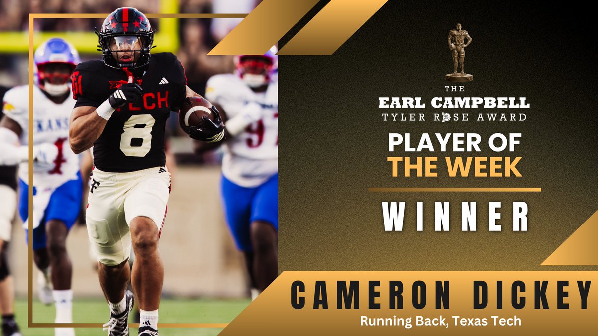 dctf's tweet image. #WreckEm Running Back Cameron Dickey from Crockett High School has been named The Earl Campbell Tyler Rose Award National Player of the Week for Week 7!
texasfootball.com/earl-campbell-…
@CameronDickey5 | @TexasTechFB | @AustinCrockett
| @AISDAthletics | @CampbellAward