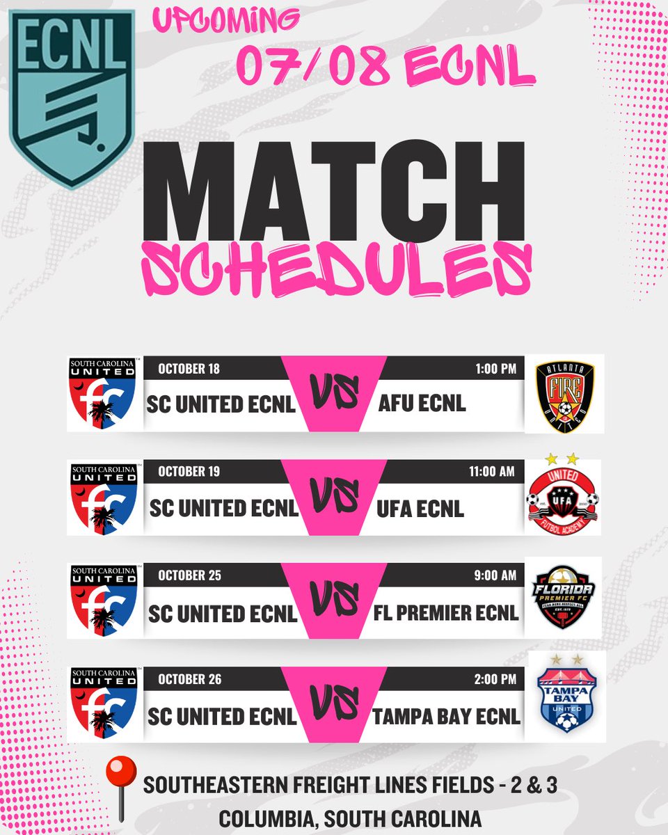 2️⃣ back to back ⚽️ weekends at home. My club @SCUnited_fc will host ECNL teams from Atlanta and Tampa! 

<a href="/TannerOsborne27/">Tanner Osborne</a> <a href="/tikitakaklu/">Tomasz Kluszczynski 🇵🇱/🇺🇸</a> <a href="/ECNLSoutheast/">ECNL Southeast Girls</a> <a href="/csubucs_wsoccer/">Charleston Southern Women's Soccer</a> <a href="/ECNLgirls/">ECNL Girls</a> <a href="/ECNLSoutheast/">ECNL Southeast Girls</a> <a href="/TopDrawerSoccer/">TopDrawerSoccer</a> <a href="/PrepSoccer/">Prep Soccer ⚽️</a> <a href="/TheSoccerWire/">SoccerWire</a>