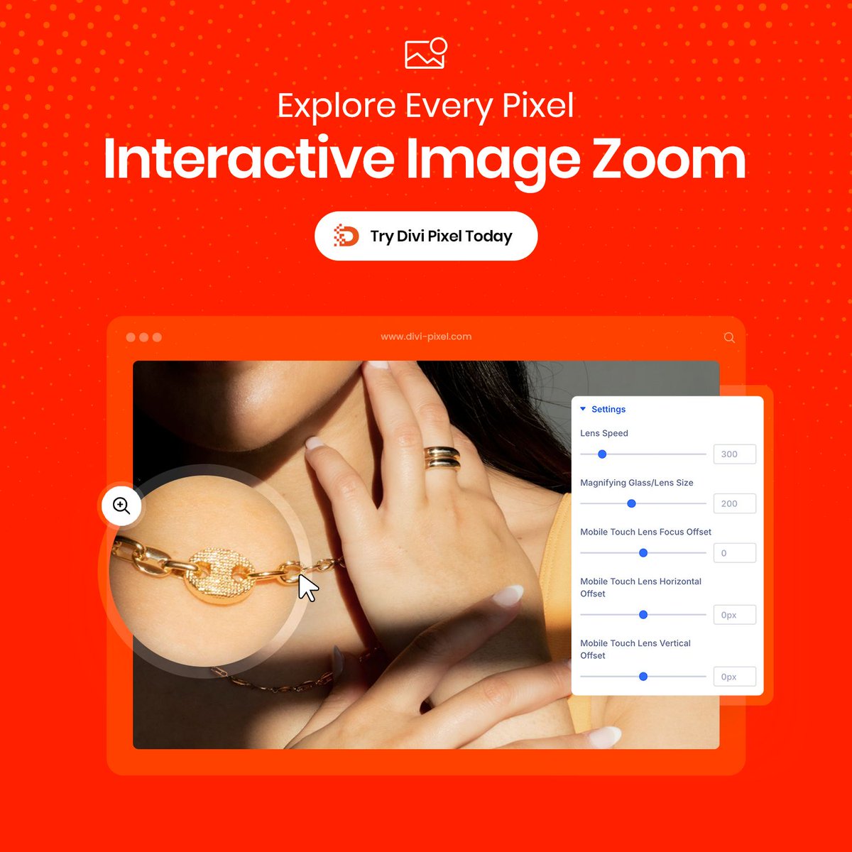 DiviPixel's tweet image. 🔍 𝗧𝗮𝗸𝗲 𝗮 𝗰𝗹𝗼𝘀𝗲𝗿 𝗹𝗼𝗼𝗸!
The Image Magnifier Module lets users zoom in on images with a smooth magnifying glass effect — perfect for product pages & galleries.
👉 divi-pixel.com/modules/image-…
#DiviPixel #Divi #ImageMagnifier #WebDesign #WordPress #eCommerce #DiviModules