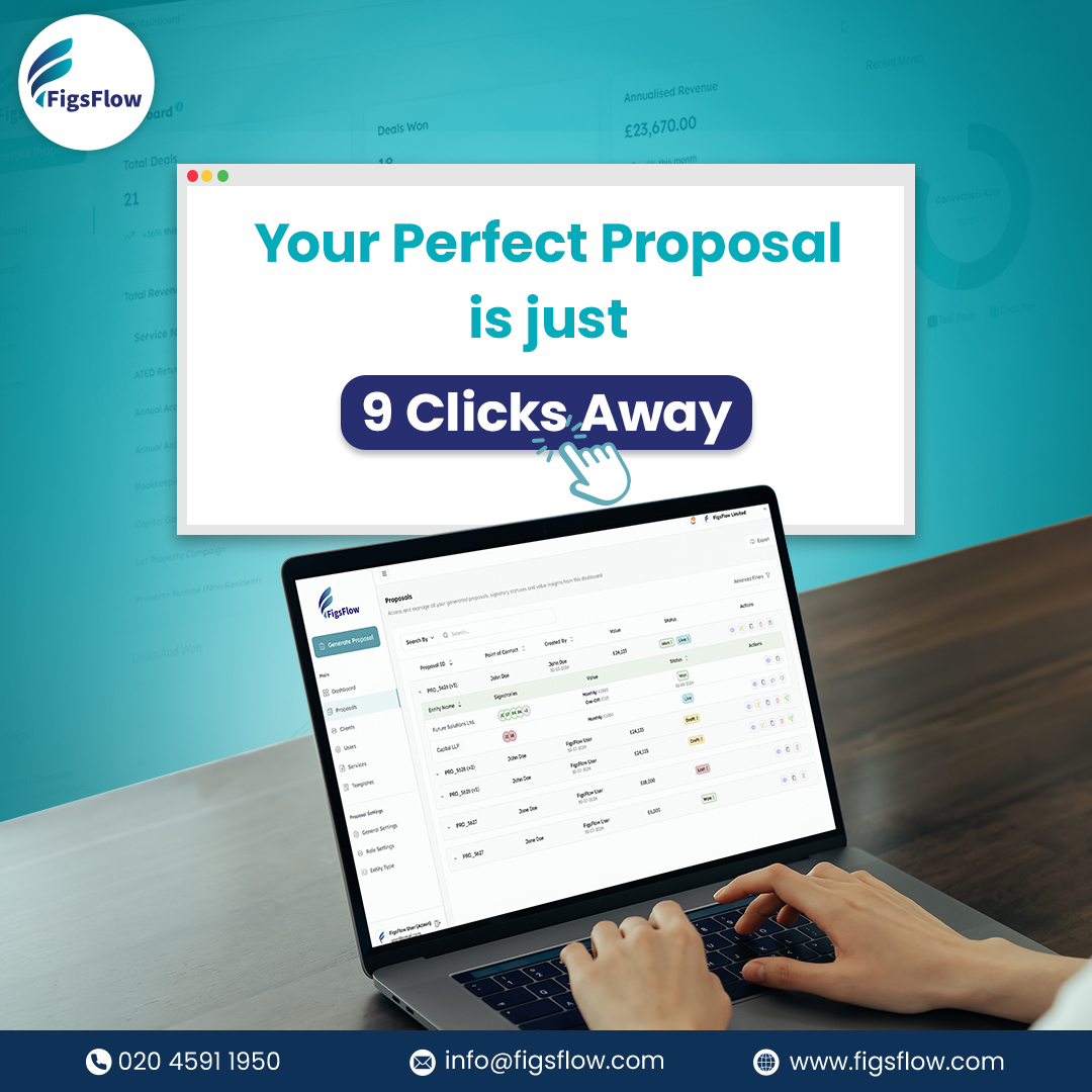 FigsFlow's tweet image. Sending proposals shouldn’t take hours.
With #FigsFlow, your perfect proposal is just 9 clicks away. But don’t take our word for it.
Book a demo now: figsflow.com/book-demo/ or Start your free trial now: app.figsflow.com/signup?utm_sou…
#Accountants #ClientOnboarding #ProposalSoftware