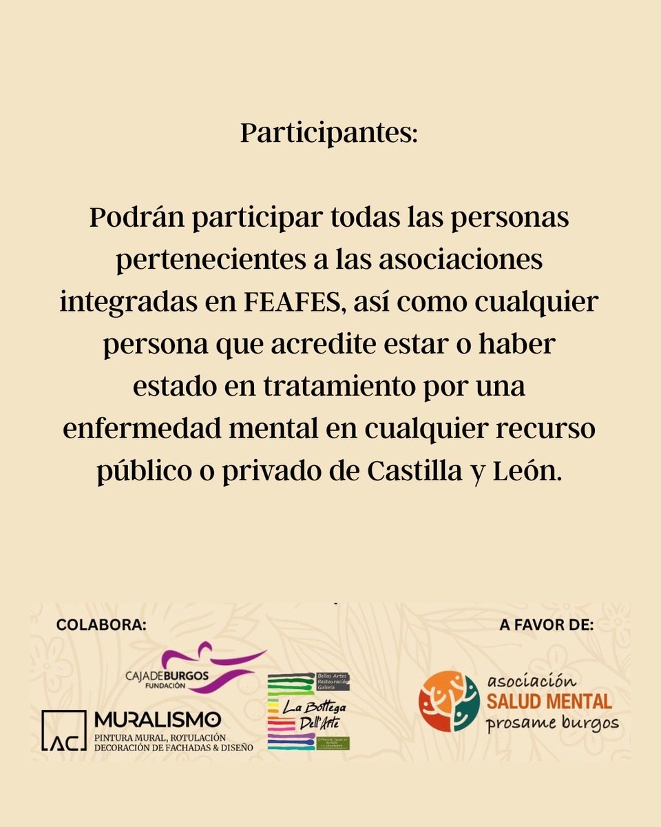 🎨 ¡Sigue participando!
La entrega de obras del 1º Premio de Pintura PURO ARTE – II de @PROSAMEBurgos se aplaza.
Creatividad e inclusión a través del arte 💙
#SaludMental #Arte #Burgos
