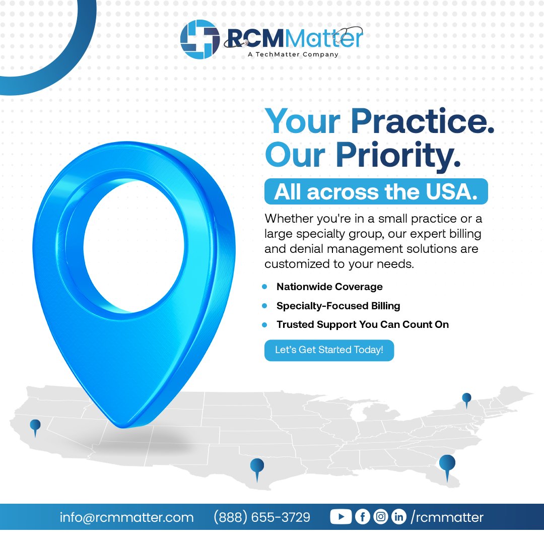 From small practices to large groups, <a href="/RCMMatter/">RCM Matter (Revenue Cycle Management Company)</a>  provides tailored billing and denial management to fit your needs.

With nationwide support, your success comes first.

Grow smarter with RCM Matter: rcmmatter.com