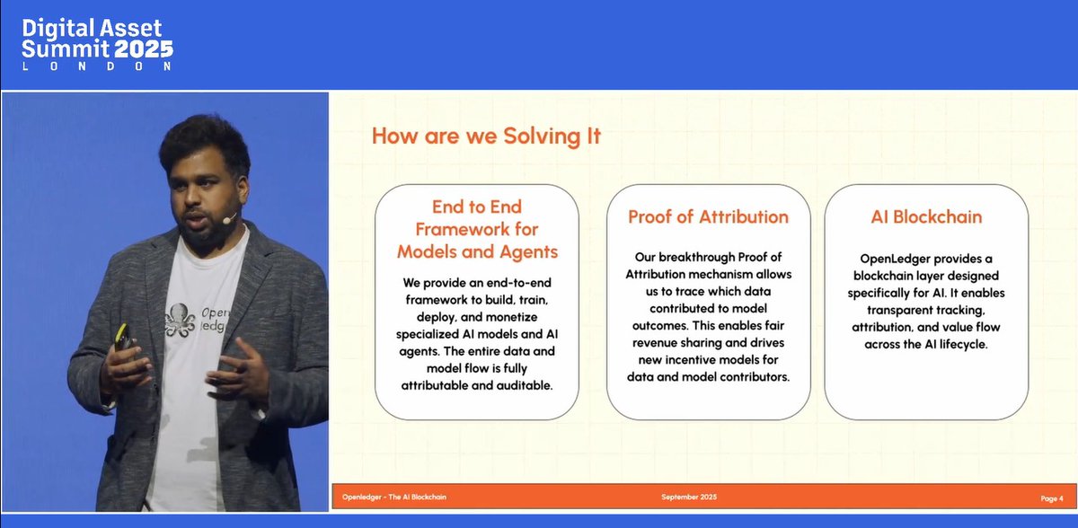 Ramkumar presenting OpenLedger's AI blockchain solutions at Digital Asset Summit 2025