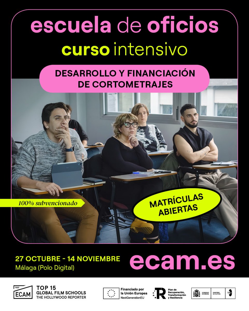 PoloDigitalMLG's tweet image. La @ECAM_ aterriza en el #PoloDigital con dos cursos intensivos presenciales sobre cine y 100% subvencionados por la Unión Europea 🎬

➡️ Curso de desarrollo y financiación de cortometrajes.
➡️ Curso de introducción al guion. 

Más información en 🔗 ecam.es/inscripcion-cu…

#ECAM