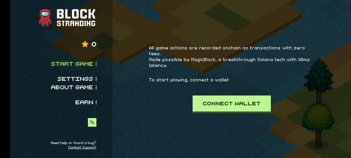 ゲーム開始やウォレット接続オプションを表示するBlock Strandingのメニュー画面のスクリーンショット