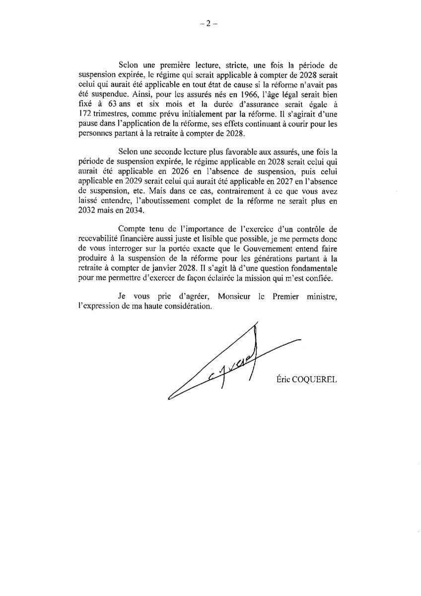 Eric Coquerel (@ericcoquerel) on Twitter photo AprĂšs la question de passer par une loi spĂ©cifique ou un amendement au PLFSS, je lĂšve un autre liĂšvre sur la « suspension » de la rĂ©forme des retraites Ă travers une lettre adressĂ©e au Premier ministre <a href="/SebLecornu/">SĂ©bastien Lecornu</a> concernant lâapplication de l'article 40 đœ
â¶ïž Le 1er janvier AprĂšs la question de passer par une loi spĂ©cifique ou un amendement au PLFSS, je lĂšve un autre liĂšvre sur la « suspension » de la rĂ©forme des retraites Ă travers une lettre adressĂ©e au Premier ministre <a href="/SebLecornu/">SĂ©bastien Lecornu</a> concernant lâapplication de l'article 40 đœ
â¶ïž Le 1er janvier