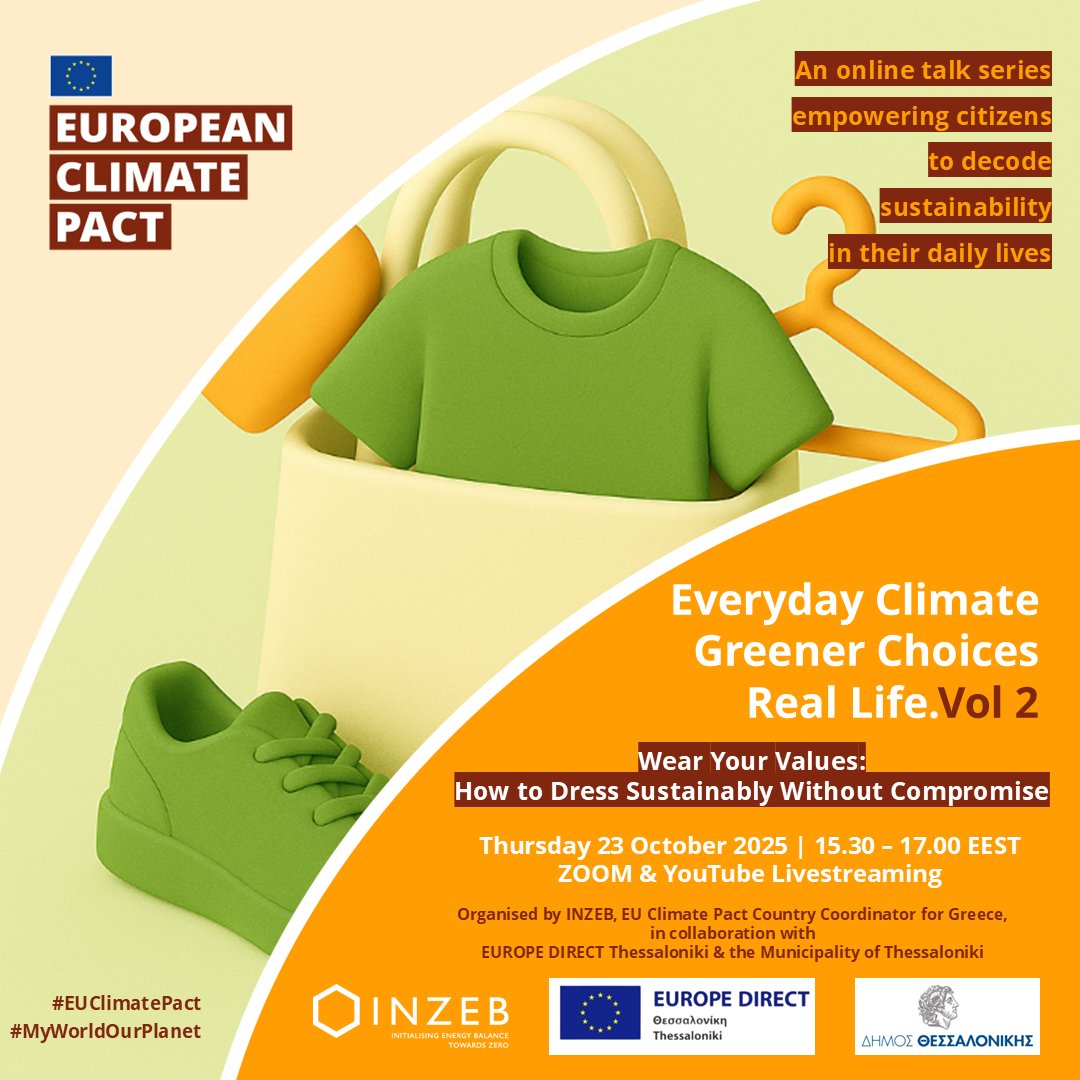 Join our webinar "Wear Your Values: How to Dress Sustainably Without Compromise".

Register👉inzeb.org/events/everyda…

Watch LIVE on our Youtube Channel➡️
youtube.com/live/nb-FipwSW…

#EUClimatePact #MyWorldOurPlanet

<a href="/EUClimateAction/">EU Climate Action</a> 
<a href="/europedirectskg/">EUROPE DIRECT Thessaloniki - ΚΕΔΗΘ</a>