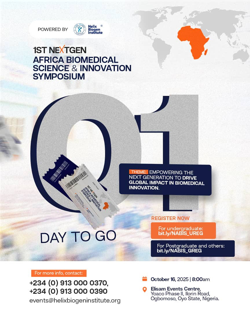 HelixBiogenInst's tweet photo. Tomorrow is the D- day!

The stage is set, the innovators are ready, and NABIS 2025 is about to take Africa by storm! 🌍💡

Are you ready to be part of history? 

🔗 Register Now:
👉 Undergraduates – https://t.co/o03mCtveqS
👉 Postgraduates &amp; Others – https://t.co/sG5sJLkaq7 https://t.co/COvFVDeOPt