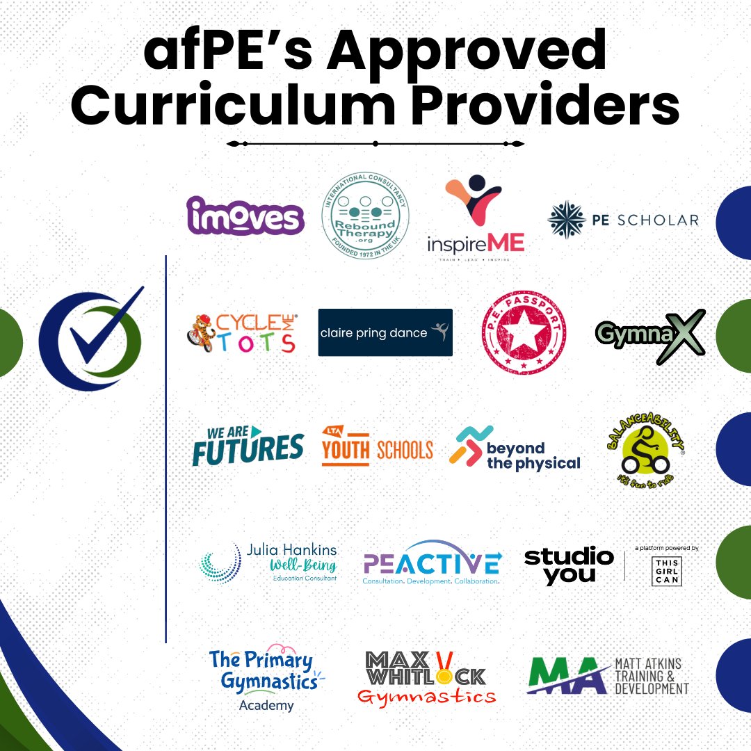 🎉 Celebrating Excellence in Physical Education! 🏅

Meet afPE’s Approved Curriculum Providers (ACPs)👏

These organisations have successfully transitioned from the former Professional Development Board process to the new accreditation framework.

👉They are trusted and committed