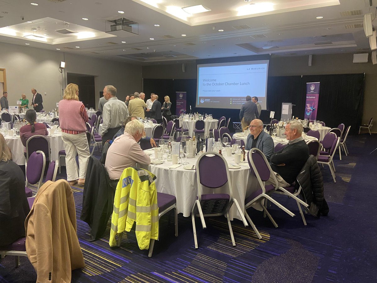 People arriving ahead of the first speech to Chamber from Helier Smith from Jersey Water. With planned upgrades to the mains network, climate change and an expected rise in the population, the next few years will be challenging for the utility company.