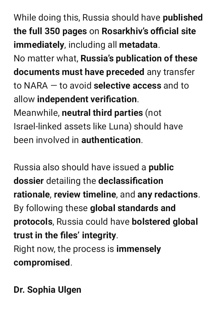 My BELOVED RUSSIA had been keeping some docs that would shed light on the JFK assassination &amp; they all of a sudden decided to hand them over to <a href="/RepLuna/">Rep. Anna Paulina Luna</a> -a premium ISRAEL/MOSSAD/AIPAC DISINFORMATION AGENT.

MY RESPONSE. 
<a href="/USNatArchives/">U.S. National Archives</a> <a href="/JFKLibraryFdn/">JFK Library Foundation</a> 
x.com/RusEmbUSA/stat…