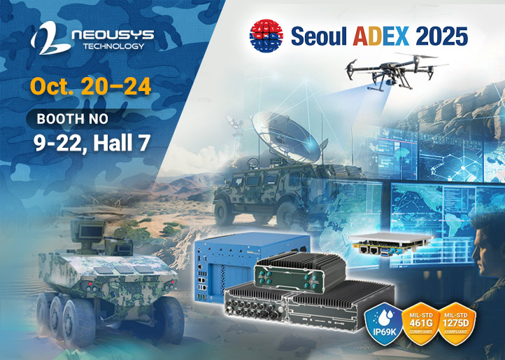 Neousys is heading to #SeoulADEX 2025 (Oct 20-24, Booth 9-22)! See our MIL-STD-461-ready SEMIL (IP69K waterproof) and SWaP-optimized FLYC-300 AI Mission Computer. Discover rugged, GPU-accelerated platforms for mission-critical edge AI in UGVs &amp; harsh environments
