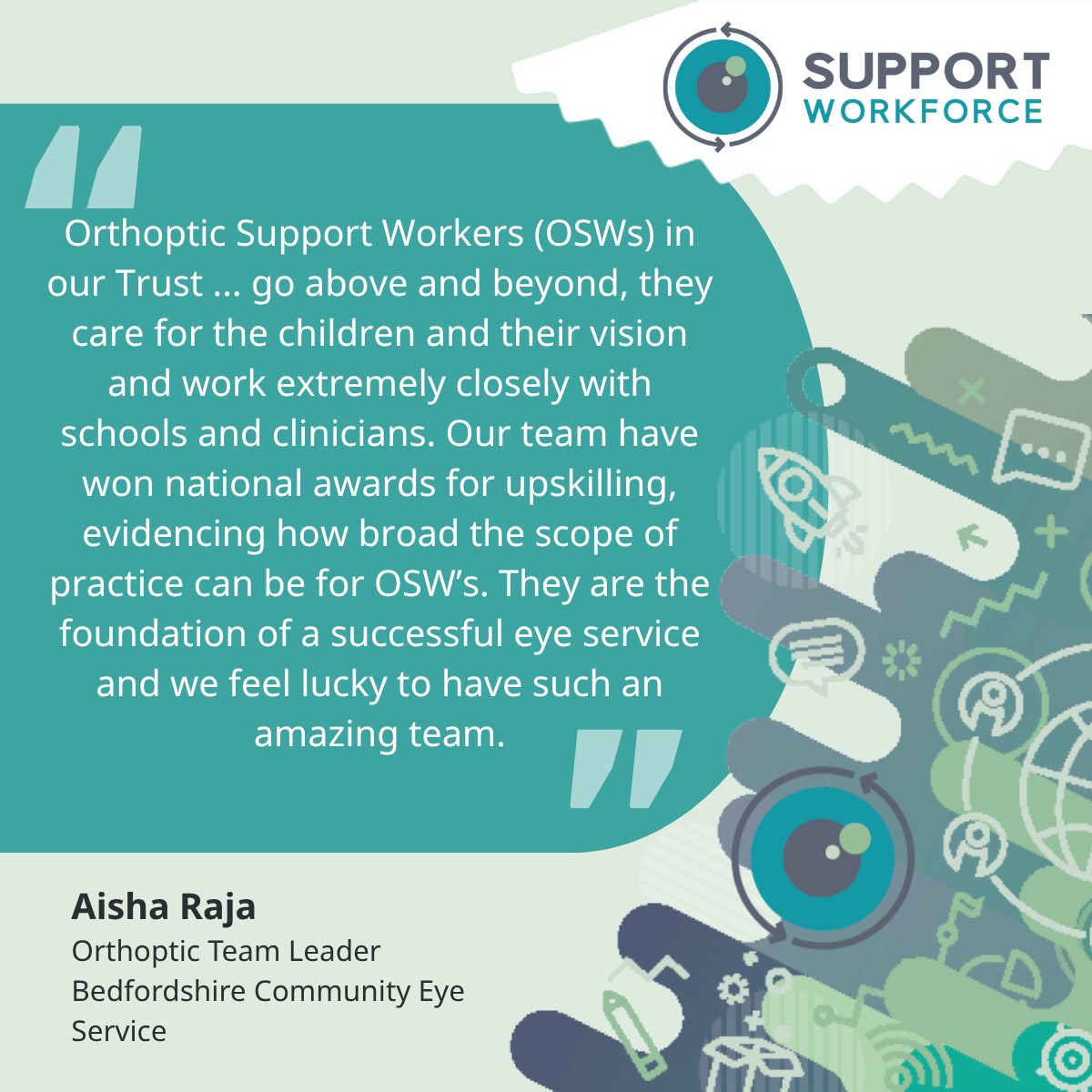 BIOS_Orthoptics's tweet image. As part of our celebration of the support workforce this week, we&apos;re sharing quotes from managers highlighting their impact!

Aisha and the team recently won our Service Improvement and Innovative Practice Award for their work upskilling their support workers.

#SupportWorkers