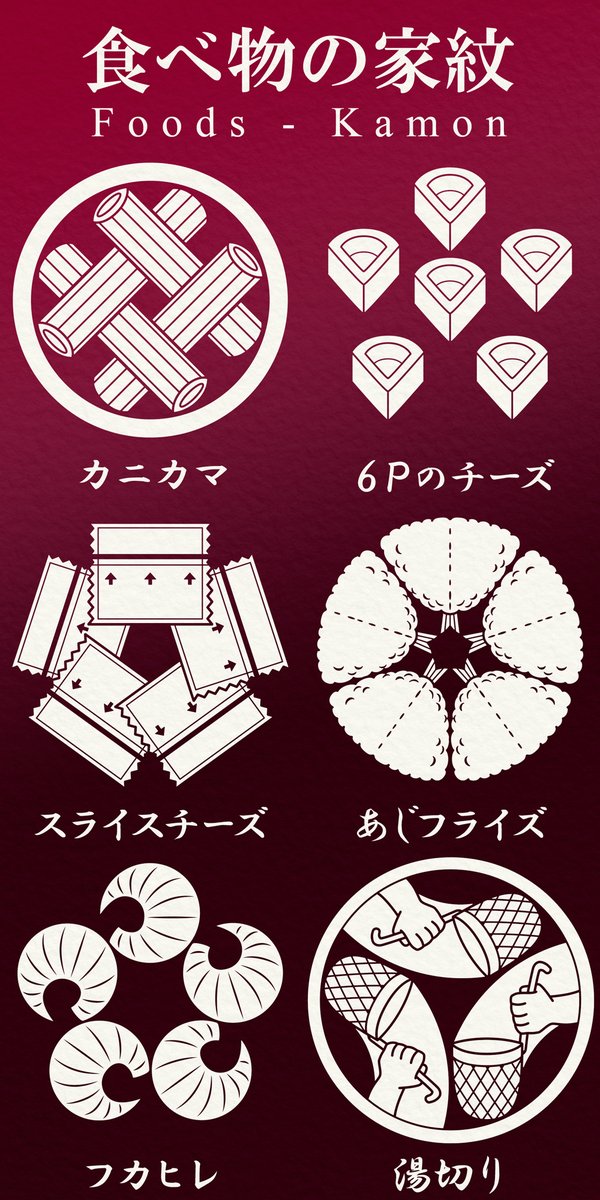 カニカマなど、食べ物の家紋たち