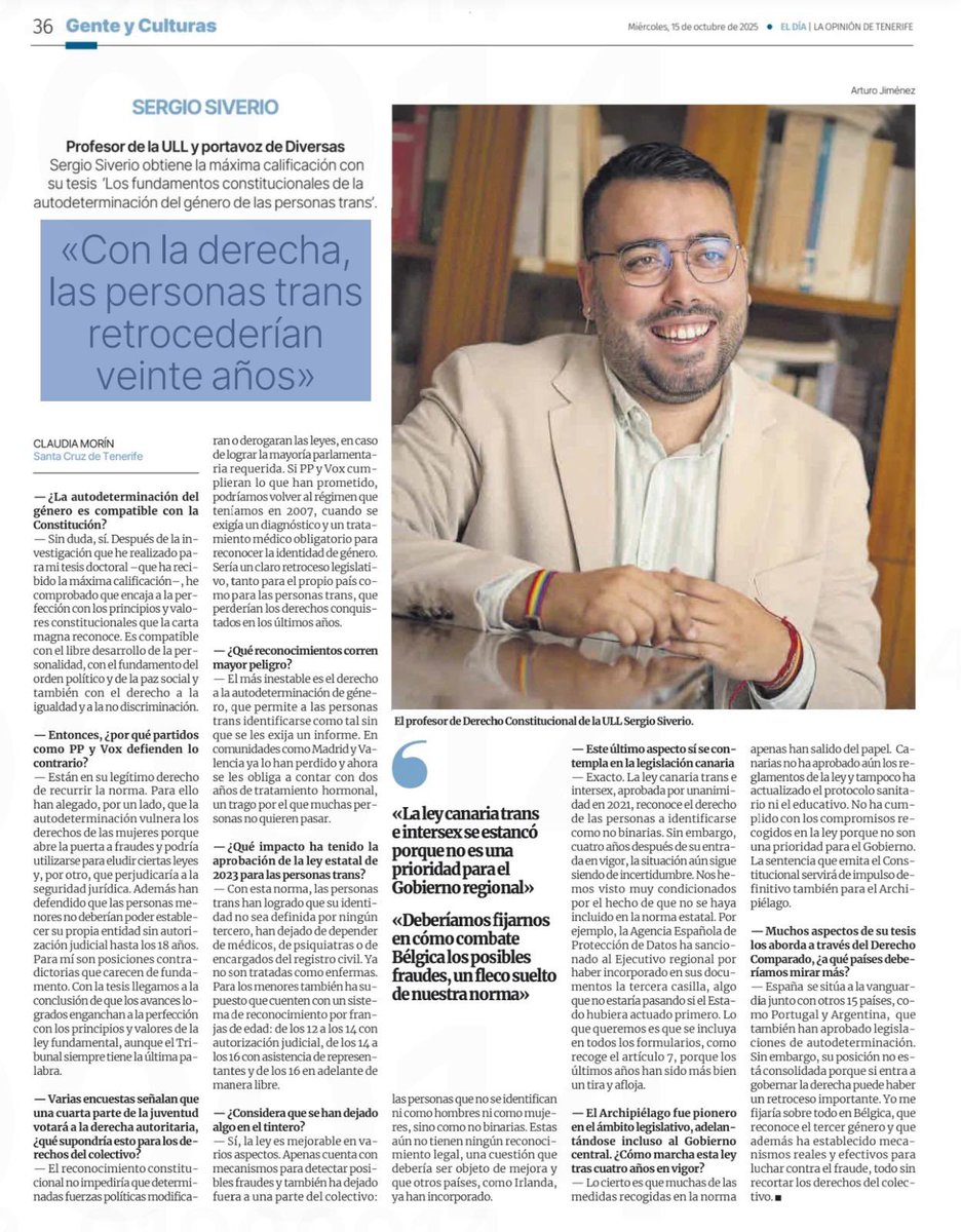 sersiverio's tweet image. 📰 ENTREVISTA que publica hoy @eldia realizada por Claudia Morín con motivo de la publicación del libro de mi tesis doctoral, en la que podemos abordar con cierta profundidad diversos temas jurídicos de actualidad sobre los derechos de las personas trans👇🏽