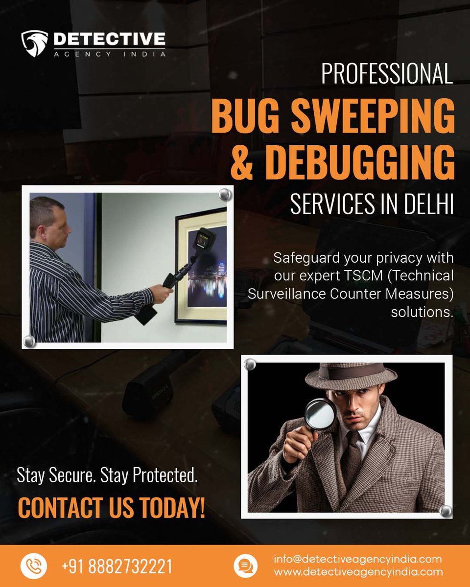 DIndia47737's tweet image. 🕵️‍♂️ Professional Bug Sweeping &amp;amp; Debugging in Delhi 🕵️‍♂️

Worried about hidden cameras or spy devices?
DAI’s expert TSCM team ensures total privacy &amp;amp; peace of mind.

🔒 Stay Secure. Stay Protected.
🌐 detectiveagencyindia.com

#BugSweeping #TSCMServices #AntiSpy #DelhiDetective #DAU