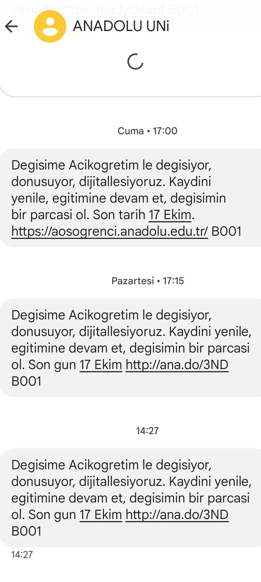Tamam iyi güzel <a href="/Anadolu_Univ/">Anadolu Üniversitesi</a> PARAM YOK, PARAM!.. 
Zamanında parasızlıktan üniversite okuyamadık, şimdi okuyalım diyoruz yine çıkmaza sokuyorsunuz. 2.800 lira param yok! Alt tarafı bir üniversite okuyalım diyoruz o bile paralı. Sms'te ki değişimin parçası olmak parayla maalesef.