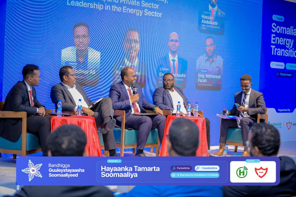Hormuud's tweet photo. A panel discussion on “Powering Somalia’s Future: Policy, Investment, and Private Sector Leadership in the Energy Sector” at the Somalia Success Stories Forum has successfully concluded, offering valuable insights on shaping the nation’s energy future.

#SomaliaEnergy #BGS25 #SomaliSuccess
