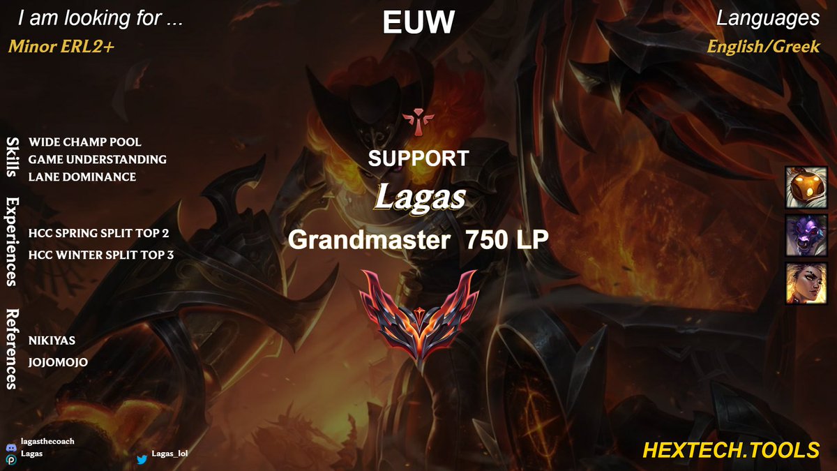 Lagas (@lagas_lol) on Twitter photo Hello,im currently lft and exploring my options for next upcoming split,I'm super-motivated and confident about my level and what I can bring to the team. Obviously willing to improve and work hard to reach my goals Hello,im currently lft and exploring my options for next upcoming split,I'm super-motivated and confident about my level and what I can bring to the team. Obviously willing to improve and work hard to reach my goals