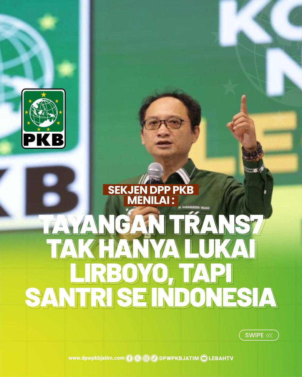 dpwpkbjatim_'s tweet image. 🎙️ Sekjen DPP PKB menilai:
Tayangan di salah satu stasiun TV nasional telah menyinggung bukan hanya Pondok Pesantren Lirboyo, tapi juga marwah para santri di seluruh Indonesia.

#PKB #Santri #Lirboyo #BelaSantri #PKBJatim #LEBAHTV