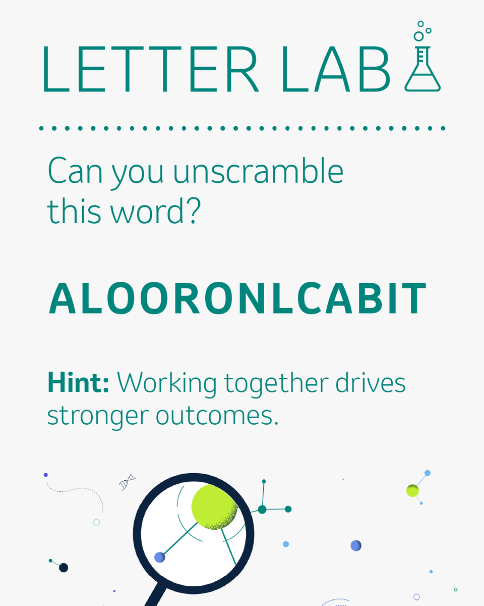 msdcareers's tweet photo. In the Letter Lab, today’s puzzle highlights how big goals are achieved together. Success in science comes from collective effort.

What’s your guess?
#LetterLab #MSDCareers https://t.co/vgjvNshXkh