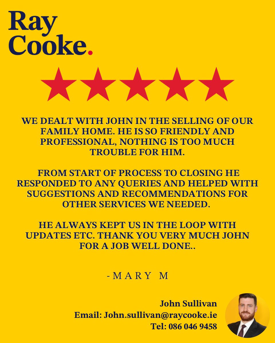 REVIEW TIME ⭐️⭐️⭐️⭐️⭐️

Brilliant review in for John in our Mobhi Road Office from a recent client who trusted our team with sale of their family home 🏡 

Thinking Property? Think Ray Cooke! 📲 01 699 5050 

#raycookeauctioneers #clientreview #googlereview #sellersagent