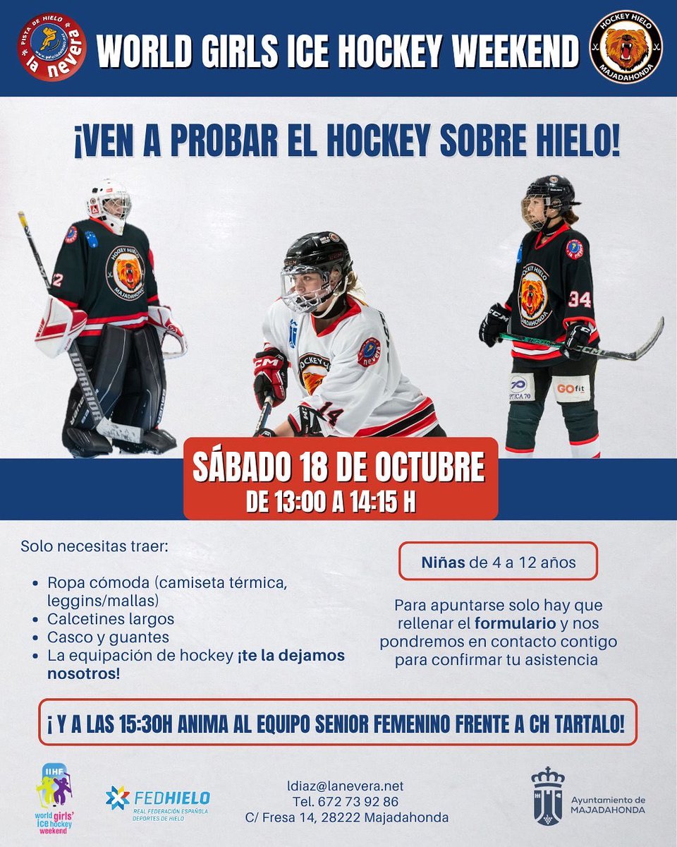 ⛸️ La alcaldesa <a href="/Lola_Moreno__/">Lola Moreno</a> ha visitado los entrenamientos de Sofía Val en Majadahonda, quien será olímpica en los próximos JJ. OO. de Milán. 

Ademas, este sábado <a href="/laneverahielo/">LaNeveraPistadeHielo</a> invita a las niñas de 4 a 12 años a conocer el hockey sobre hielo. Info 👉 docs.google.com/forms/d/e/1FAI…