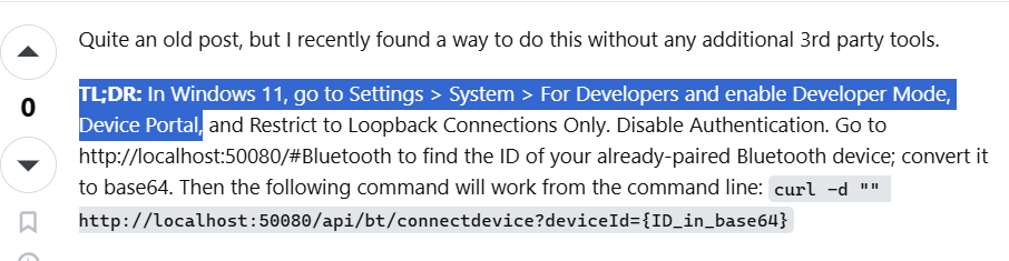 Náhodná odpověď s 0 body ze stack overflow mi pomohla vyřešit problém s tím jak programově připojit/odpojit bluetooth sluchátka (a bohužel jsem rookie, takže nemůžu kliknout na upvote).
To webové API jsem neznal, je super, a dá se samozřejmě i zabezpečit jménem+heslem.