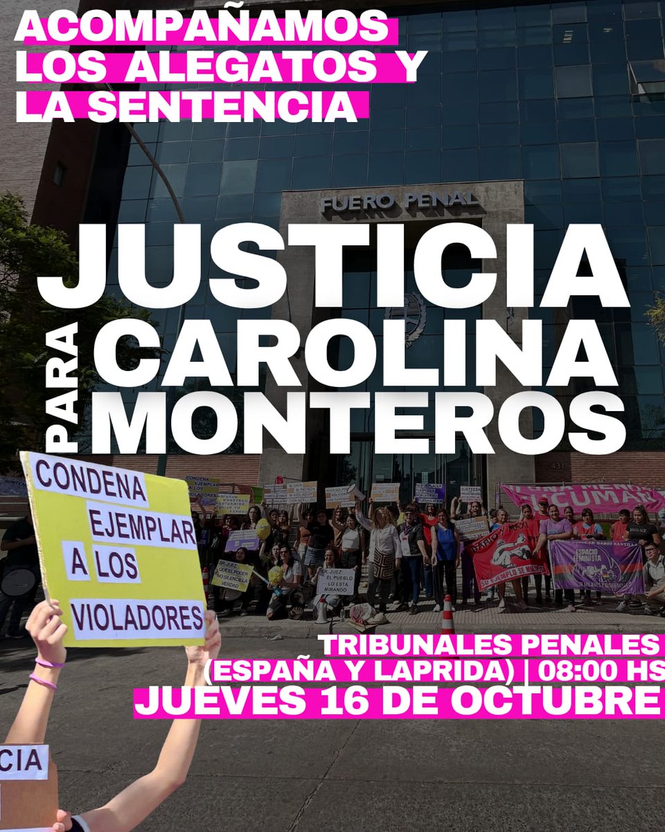 Aledel_Castillo's tweet photo. Este jueves concentramos en Tribunales para exigir justicia para Carolina Monteros. Llegó a juicio después de 9 años porque uno de sus abusadores es hijo del empresario citrícola Trapani. 9 años después sigue firme y acompañada por el movimiento de mujeres! #Nonoscallamosmas https://t.co/Wn44NUqfc6