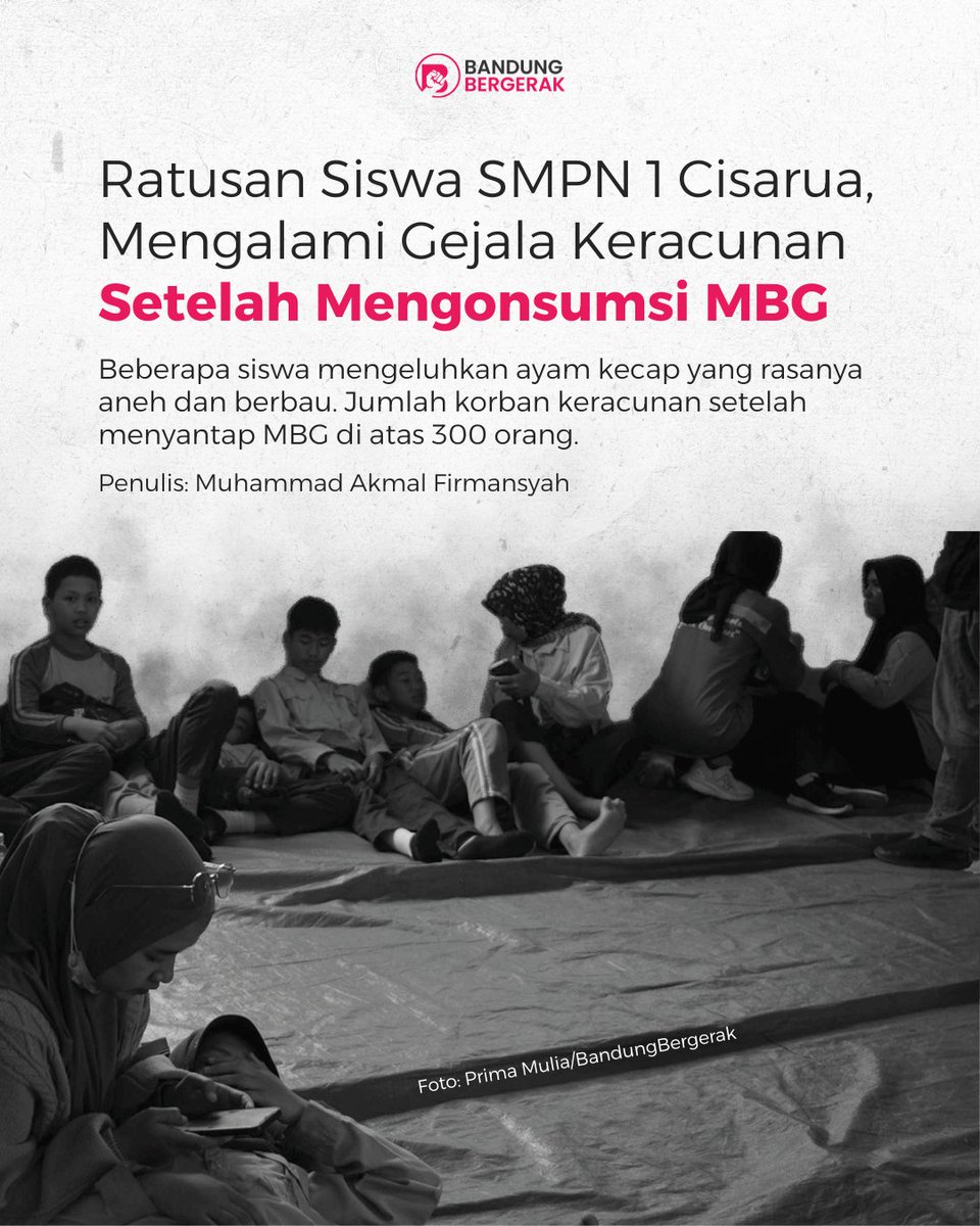 Tragedi keracunan akibat Makan Bergizi Gratis (MBG) di Jawa Barat kembali terulang. Kali ini ratusan siswa di SMPN 1 Cisarua, Kabupaten Bandung Barat, menjadi korban keracunan pada Selasa, 14 Oktober 2025.

bandungbergerak.id/article/detail…