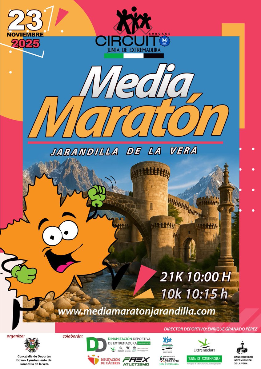 M_M_Jarandilla's tweet photo. 🏃‍♀️ ¡Vuelve la Media Maratón Jarandilla! 🏃‍♂️

El próximo 23 de noviembre, nuestras calles y paisajes volverán a llenarse de corredores, emoción y buen ambiente.
Tanto si vienes a competir como a vivir la experiencia… ¡Jarandilla te espera con los brazos abiertos! https://t.co/CdYFB8ztTr