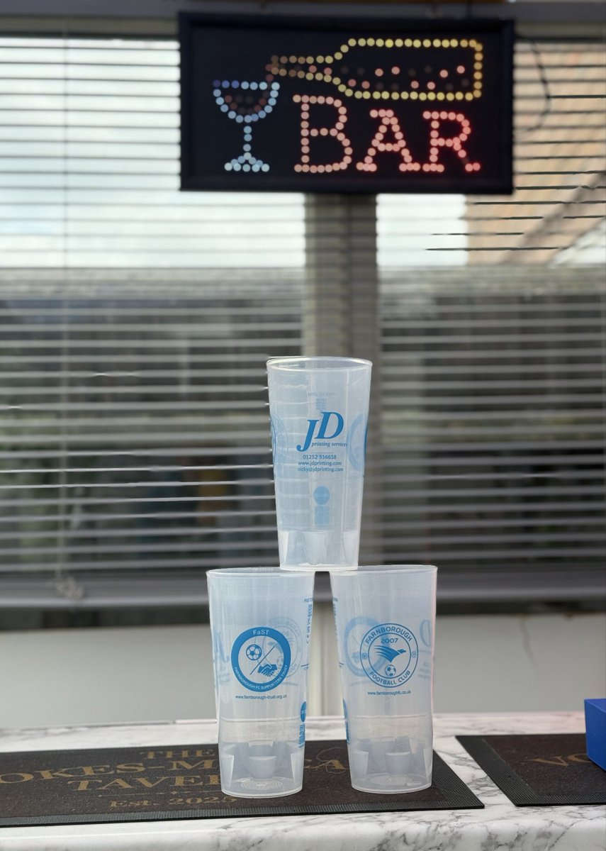 EJVMcLean's tweet photo. For the non alcoholic drinker , I will have 28 @FarnboroughFC  branded re-usable tea / coffee cups £6 each or 2 for £10 and the reusable pint cups £3 each(all profit raised from sales goes back into re-buying more cups in the aim of making the club more environmentally friendly) https://t.co/8Af7XayDK6