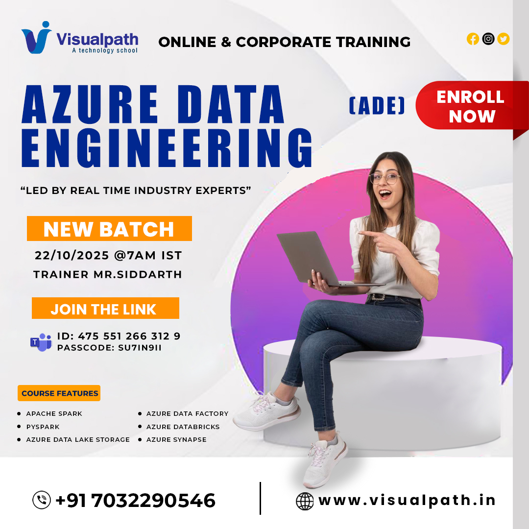 VisualpathPro's tweet image. 🌐 New Batch Alert! Azure Data Engineering Training
📅 Date: 22/10/2025 | ⏰ Time: 7:00 AM IST
💻 Join Here: bit.ly/492PzWr
🆔 Meeting ID: 475 551 266 312 9 | 🔑 Passcode: SU7iN9ii
📞 𝗖𝗮𝗹𝗹/𝗪𝗵𝗮𝘁𝘀𝗔𝗽𝗽: wa.me/c/917032290546