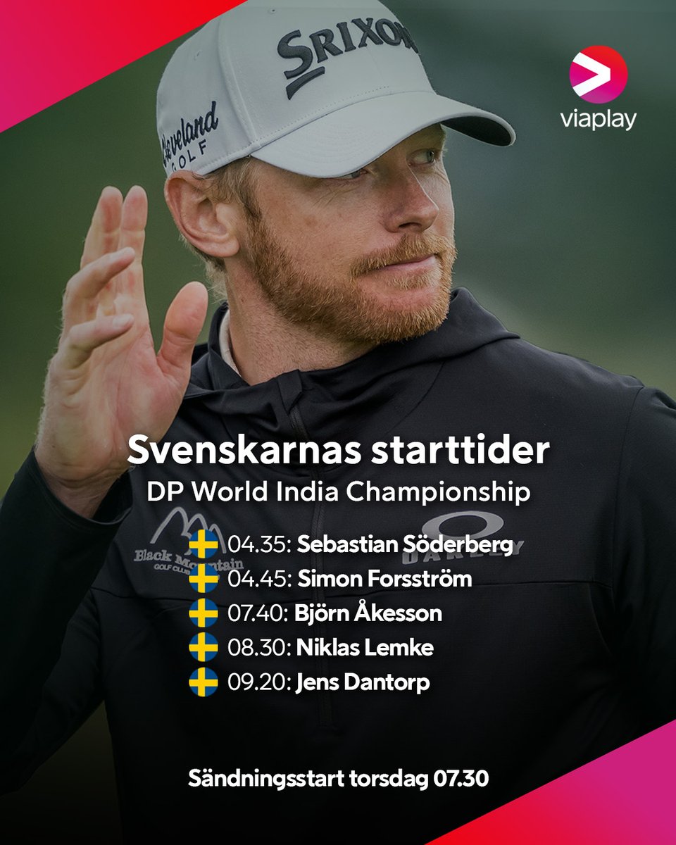Näst sista tävlingen innan slutspelet på DP World Tour – fem svenskar till start! 📅🇸🇪

📺 DP World India Championship, torsdag-söndag på Viaplay och V sport golf