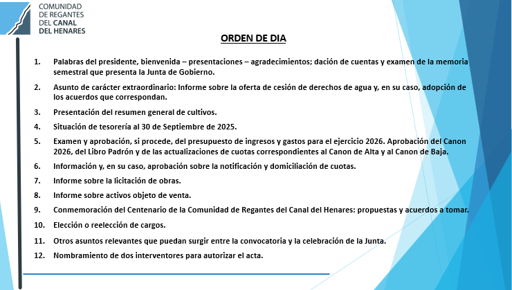 RegantesDel's tweet photo. En cumplimiento de lo preceptuado en el art. 70 de las Ordenanzas de esta Comunidad de Regantes, se convoca Junta General Ordinaria y Extraordinaria, para el próximo día 16 de octubre de 2025, en el Archivo Histórico Provincial de Guadalajara Cl. De Julián Besteiro 3. https://t.co/dpWZZc74rj