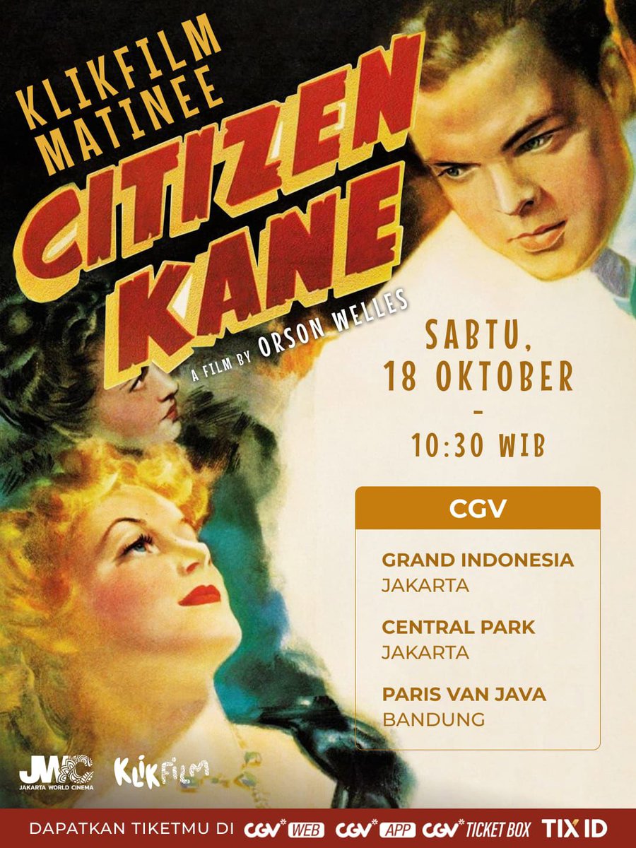 yan_widjaya's tweet image. *#CitizenKane* (18/X/2025)
Film tahun 1941 karya Orson Welles yg jauuhh melampaui zamannya. Sebagai sutradara, skenario, n aktor utama, jatuh-bangun dari seorang wartawan s/d tokoh penerbit koran besar n politikus kaliber atas, capres AS. Mungkin Suryo Paloh terilhami Kane (?!)