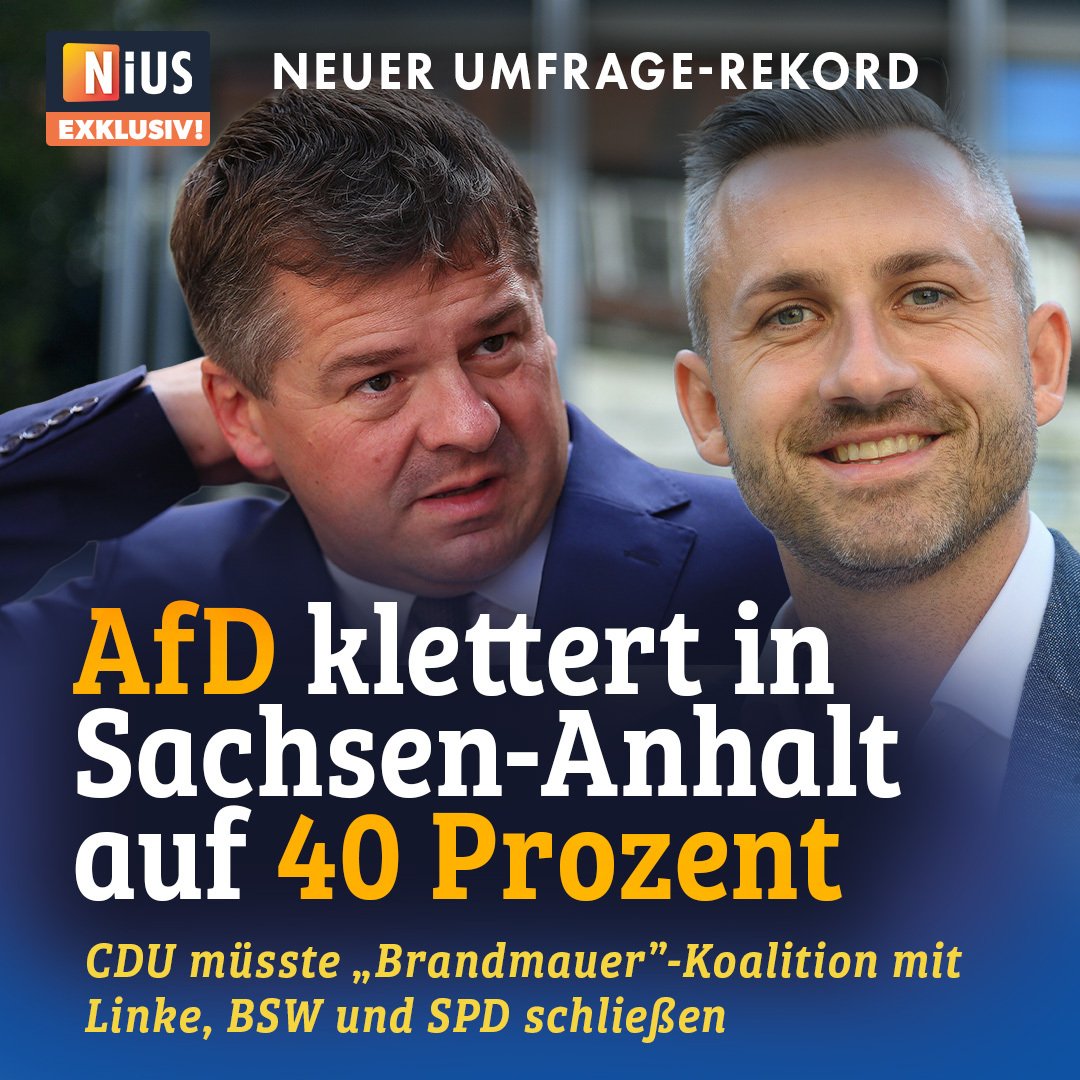 Um überhaupt eine Regierungsmehrheit zu erreichen, müsste die CDU eine sogenannte „Brandmauer“-Koalition mit gleich mehreren linken Parteien bilden. nius.de/statistik/news…