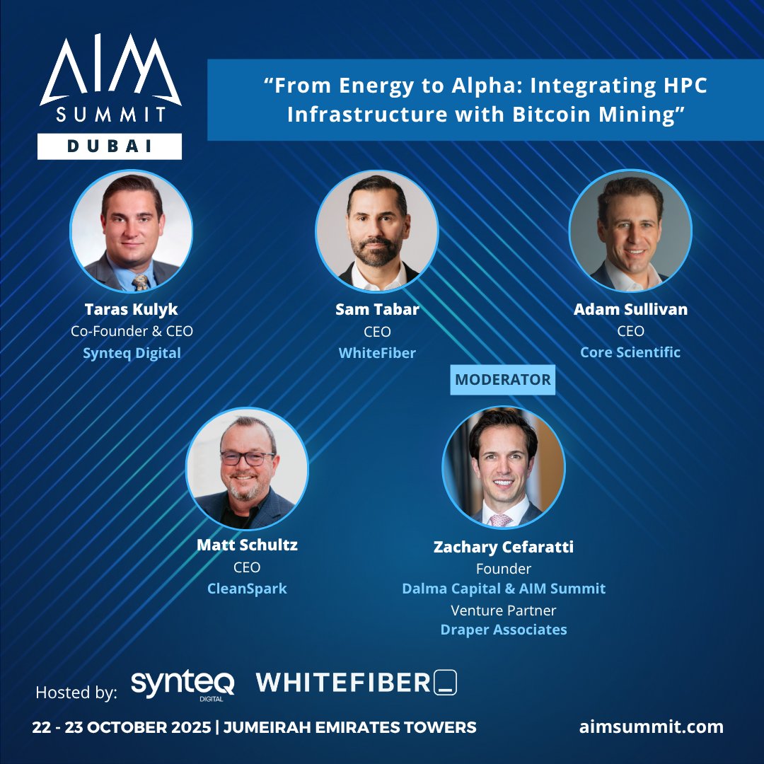 AIM Summit (@aim_summit) on Twitter photo Join us at <a href="/AIM_Summit/">AIM Summit</a> Dubai 2025 for an engaging discussion on ‘From Energy to Alpha: Integrating HPC Infrastructure with Bitcoin Mining’ featuring our esteemed panelists.
🔗 Secure your seat today: aimsummit.com/5VD7eD
For inquiries, info@aimsummit.com
#AIMSummitDubai Join us at <a href="/AIM_Summit/">AIM Summit</a> Dubai 2025 for an engaging discussion on ‘From Energy to Alpha: Integrating HPC Infrastructure with Bitcoin Mining’ featuring our esteemed panelists.
🔗 Secure your seat today: aimsummit.com/5VD7eD
For inquiries, info@aimsummit.com
#AIMSummitDubai