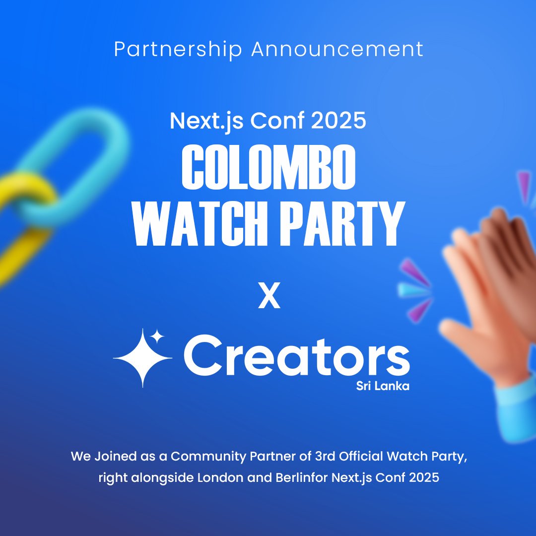 creators_tg's tweet photo. Telegram Creators Sri Lanka joins the Next.js Conf 2025 Colombo Watch Party as an official Community Partner, alongside London &amp; Berlin 🇱🇰✨

Empowering local creators &amp; devs through global innovation 💫

#NextjsConf #CreatorsSriLanka #WebDev @nextjs @vercel @CeylonCash https://t.co/7y4aXZUuYj