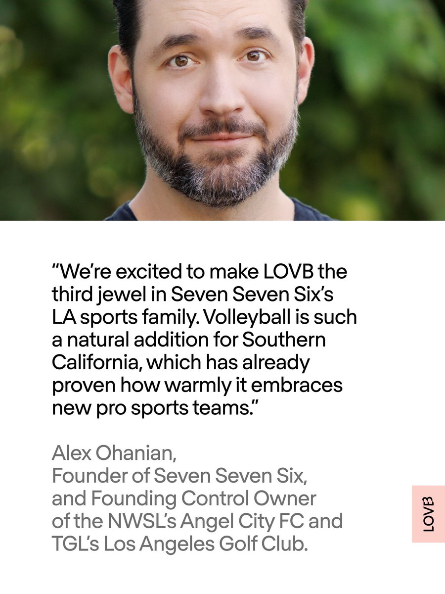 leagueonevb's tweet photo. We LOVB LA.

Coming in 2027 – LOVB Los Angeles Volleyball.

@AlexisOhanian and Seven Seven Six have entered into definitive agreements to lead the ownership group of LOVB Los Angeles Volleyball. Building upon Southern California’s rich volleyball heritage, LOVB Los Angeles will become the league’s seventh professional team, debuting at the start of Season Three in January 2027.