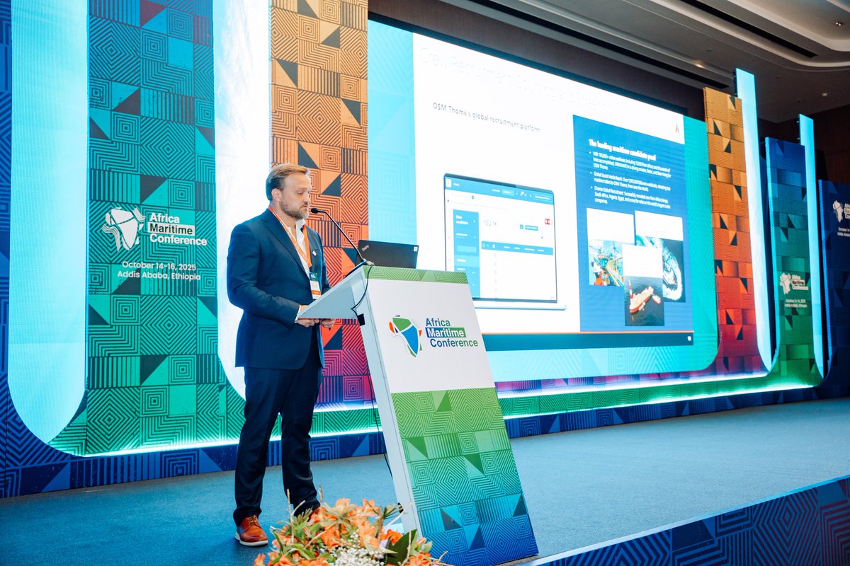 AfricaMaritimeC's tweet image. Aleksandr Bažin of OSM Thome discussed the company&apos;s integrated ship and crew management model. 

#AfricaMaritimeConference #OSMThome #CrewManagement #MaritimeAfrica